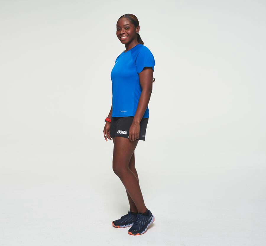 Hoka One One Womens Tops - Performance Short Sleeve - Blue - JAOW14769